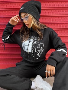 Haut court à capuche en coton de haute qualité pour femmes à la mode couleur unie séchage rapide Logo avant pour l'hiver - Product Image 6