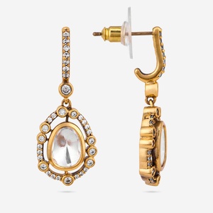 Boucles d'oreilles pendantes Kundan pour mariage, religieuses, tendance, vintage, pour fête - en zinc, cuivre, acier inoxydable, laiton - Product Image 4