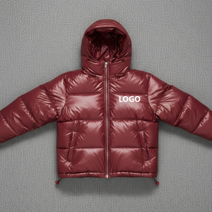 Veste bomber unisexe chaude en gros OEM, toile, col à capuche, fermeture éclair, rembourrage en coton, rouge pour homme, hiver, personnalisable - Product Image 4