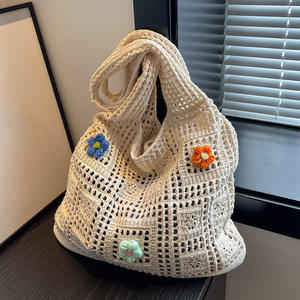 Bolso de Hombro Mediano de Verano para Mujer, Tejido Calado Floral Multicolor, de Poliéster, Bolso Tote Informal de Gran Capacidad - Product Image 4