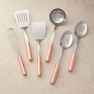 Juego de Cubiertos de acero inoxidable con aspecto real moderno, utensilios con mango de medio diseño, utensilios de cocina chapados en oro rosa, incluye espátula para arroz - Product Image 1