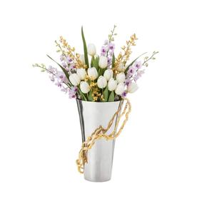 Wholesale Modern Hammered Silver Aluminium Flower <b>Vase</b> With Vine Accent <b>Unique</b> Decorative Metal Table For Home Decor & Events - Product Image 2