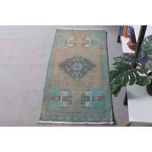 Alfombra Turca Vintage Pequeña de 1.6x3.3 pies, Alfombra Azul Ikat de Lana - Product Image 4