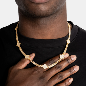 Collier chaîne à maillons trèfle en moissanite hip-hop, serti de pierres, luxe, pour hommes et femmes, or, argent, bijoux tendance - Product Image 4