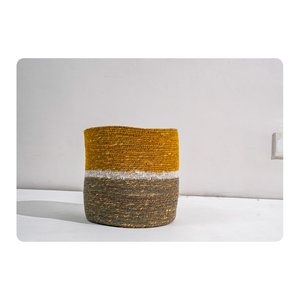 Panier jonc de mer tressé moutarde blanche tissé à la main H21 B20 cm organisateur de stockage naturel pour salon usage domestique et décoration - Product Image 5