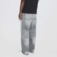 Jean Homme Personnalisé Taille Mi-Haute Coupe Droite Slim Vintage Style Urbain Lavage Adouci Tricoté Léger Respirant Fermeture à Cordon