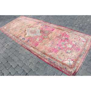 3.9x10.6 ft Vintage Rug, Turkish <b>Runner</b> Rug, <b>Red</b> Blue Check Wool Rug - Product Image 2