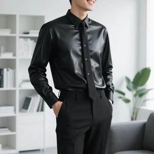 เสื้อเชิ้ตหนังแท้ผู้ชายคุณภาพพรีเมียม ขายส่ง รับผลิตตามแบบ OEM เสื้อหนังแท้แฟชั่นสตรีทแวร์สำหรับผู้ชาย - Product Image 4