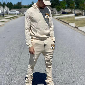 Ropa de calle Diseño de alta calidad Lavado ácido Cremallera Chándal apilado Pantalones de chándal Acampanados para hombres Conjuntos de dos piezas - Product Image 3