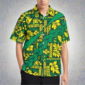 เสื้อเชิ้ตผู้ชายสไตล์ลำลองสีเขียวลายชนเผ่าโพลินีเซียน ผ้าป๊อปลิน ระบายอากาศได้ดี ทรงหลวม กระดุมแถวเดียว รุ่นใหม่ปี 2022  รับตัดตามสั่ง - Product Image 2
