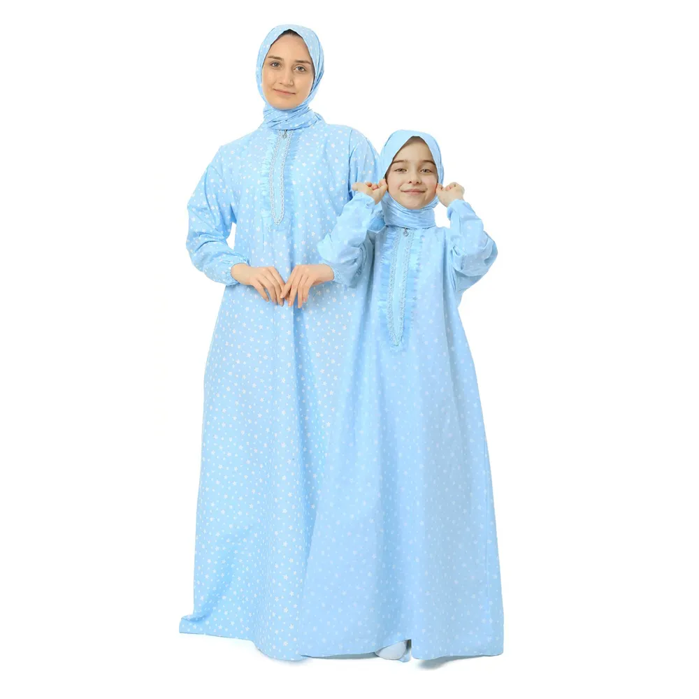 Hot sale kids muslim dress for girls printed middle east arab long sleeve prayer ethnic clothing