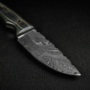 Couteau Skinner DIY personnalisable OEM Edge Master Manufacture, lame en acier Damas poli miroir, manche en Micarta, cuir véritable - Product Image 5