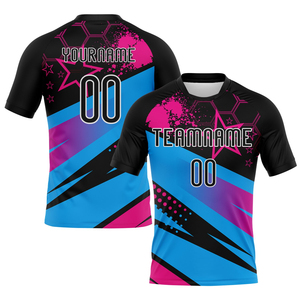 Uniforme de Voleibol Sublimado Personalizado de Alta Calidad en Negro, Azul Cielo y Rosa, Geométrico, Transpirable y Personalizado para Hombre - Product Image 2