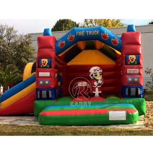 Kids Fire Truck <b>Inflatable</b> Play Center Amusement Park <b>Inflatable</b> Jumping <b>House</b> Durable Backyard Bouncer Slide Combo - Product Image 1