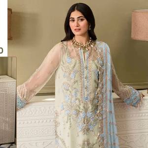 Vestido de Fiesta Semiestruchado con Bordado de Diseño Pesado, Vestido Tradicional, Top de Tela Georgette - Product Image 1