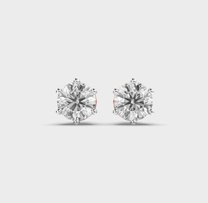 Boucles d'oreilles solitaires en diamant de laboratoire taille ronde, or rose/blanc/jaune 14 carats - Product Image 3