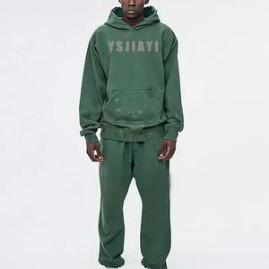 New Arrival Custom Grey Boxy Hoodie & Wide Leg <b>Trouser</b> Embroidery High Quality Cotton Heavyweight Winter Sweatsuit Men Tracksuit - Product Image 3