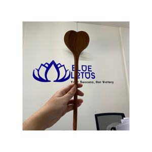 Juegos de cucharas de madera antiadherentes con forma de hoja grabada con mango corto/largo y estilos personalizados para Loto Azul al por mayor - Product Image 3