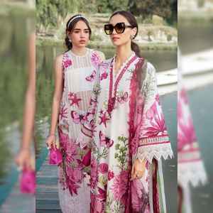 Sonia Women's White Vintage Short Party Wear 3-Piece Button Lace Beading Plain Dyed Pakistani <b>Top</b> Bottom Dupatta Ready-Made - Product Image 4