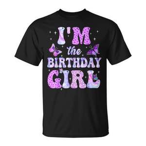 T-shirt « Je suis la fille d'anniversaire » avec des papillons pour les enfants, à porter lors de fêtes - Product Image 1