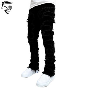 2025 Unbridleds industrie sur mesure hommes Streetwear droit qualité supérieure Vintage empilé en détresse tricoté jean - Product Image 2
