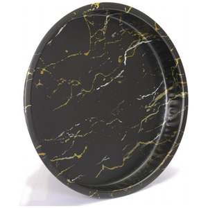Plateau en métal rond moderne Ø 370 mm avec finition marbre noir pour usage domestique Plateau de service alimentaire OEM/ODM Bienvenue - Product Image 2
