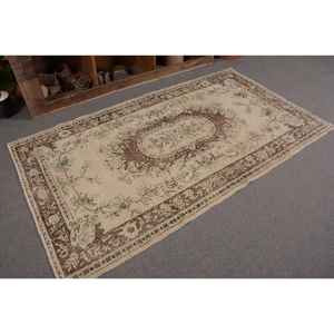 พรมทอส้นเตี้ยขนแกะสไตล์ตุรกีวินเทจ3.9x6.9ft ลวดลายปะต่อสีเบจ-น้ำตาลสำหรับตกแต่งห้องนั่งเล่นทางเดินลาเท็กซ์ - Product Image 5