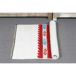 Petit tapis Kilim vintage 1,7x2,7 pi (52x82 cm), tapis turc en laine rayé blanc - Product Image 5