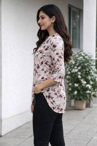 เสื้อทูนิคผ้าเรยอนแขน 3/4 ลายดอกไม้สำหรับผู้หญิง - Product Image 3