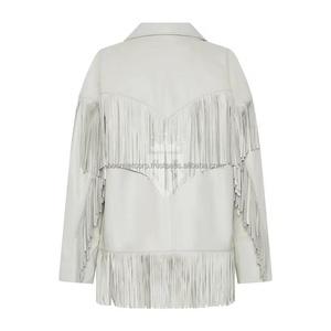 Venta caliente chaqueta de cuero de punto a rayas de lona Color personalizado de alta calidad estilo occidental hecho a mano para mujer - Product Image 5