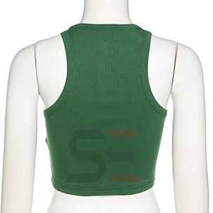 New Women's Solid Pattern Rib Tank <b>Top</b> Custom Printed Short Length Singlet Vest High Street Halter <b>Top</b> Woven Fabric Wholesales - Product Image 2