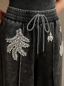 Logo personnalisé à la mode coupe-vent taille moyenne lâche strass Jogger pantalons de survêtement femmes coton polaire lourd Streetwear style baggy - Product Image 6