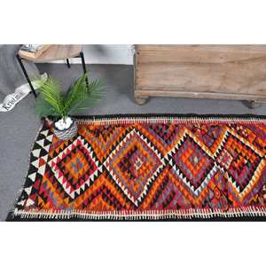 Tapis turc vintage grande surface 2.6x7.4ft ethnique rouge Orange motif abstrait laine matériel 10mm Latex pour couloir chambre décor - Product Image 2