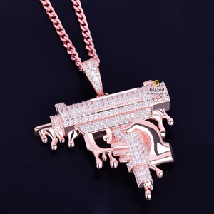 Colgante de corte brillante redondo cultivado en laboratorio para collar con pistola en diseño de mano collar de oro sólido de 10kt joyería de Hip Hop de lujo - Product Image 4