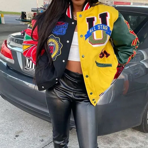 Collège vert Patch détail Sublimation méchants seulement patchs enfant en bas âge bras longs hommes manches Bomber ensemble Varsity veste - Product Image 2