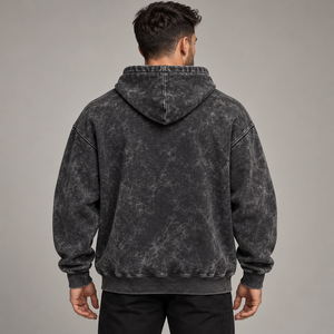 Sweat-shirt à capuche noir délavé pour homme MEAAK, avec cordon de serrage, poche kangourou, logo, style streetwear - Product Image 2