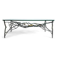 Table console de luxe en laiton design feuille de ginkgo papillon avec dessus en verre mobilier de maison artistique fait à la main