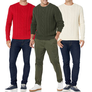 Factory Direct Sale Low Price Men's 100% Cotton <b>Knitted</b> <b>Jumper</b> Crew-Neck Rib <b>Cable</b> Knitwear Custom Logo Autumn 5GG Sweaters - Product Image 1
