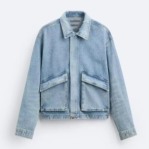 Chaqueta vaquera personalizada OEM para hombre, abrigo de algodón vaquero con efecto desteñido, chaqueta vaquera lavada vintage de gran tamaño personalizada - Product Image 4