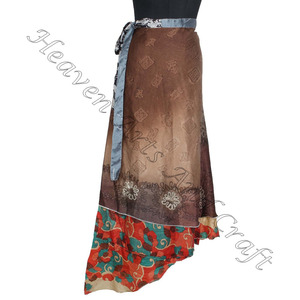 Sari en soie bohème jupe portefeuille magique indienne vintage 2 couches réversible saris en soie jupe longue saree en soie enveloppante - Product Image 4