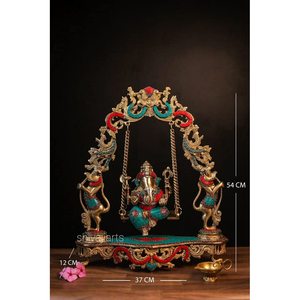 Handmade Brass Ganesha Statue on <b>Swing</b> Jhoola Luxury Traditional Shabby Chic Art for Home & Office Decor for Diwali - Product Image 4