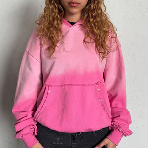 Sudadera con capucha desgastada de gran tamaño Fabricante Acid Wash Sun Faded Cropped Rhinestone Hoodie para mujer - Product Image 4