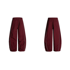 Pantalon large pour femme, taille mi-haute, coupe ample, écologique, coupe-vent, devant plat, streetwear d'hiver, décontracté - Product Image 1