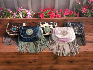 Nouveau Western cheveux sur cacher fourrure cuir frange concepteur Concho sac à bandoulière métallique fourrure daim cuir sac fête porter femmes sacs à bandoulière - Product Image 4
