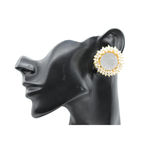 Pendientes de aro con piedra de peso ligero para niñas y mujeres, aretes con acabado mate y chapado en oro, hechos a mano, novedad - Product Image 1