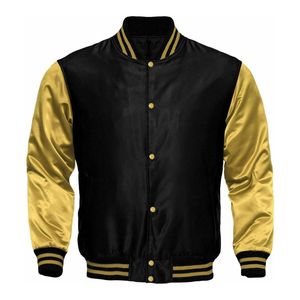 Comprar amarillo negro Vintage satén Varsity bombardero cortavientos ajuste personalizado ligero prendas de vestir exteriores chaqueta para los hombres - Product Image 1