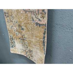 Vintage Rug, 1.8x3.1 ft Turkish Rug, <b>Brown</b> Check <b>Wool</b> Rug - Product Image 3