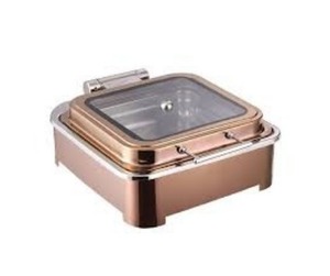 Plat à réchaud carré en verre demi-cercle avec cadre en or rose complet 7L à prix avantageux, plat à réchaud carré avec cadre en or rose complet - Product Image 1