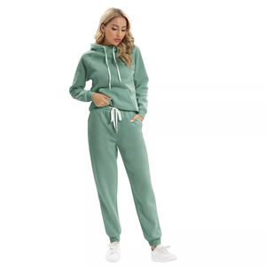Conjunto de dos piezas en blanco de alta calidad para mujer, conjunto de pantalones de chándal para mujer, fabricantes de ropa, conjunto de Sudadera con capucha y estampado de soplo personalizado - Product Image 3