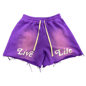 Short personnalisé en coton épais pour hommes Haut respirant ourlet brut déchiré plaine polaire Streetwear Sports Cordon Cargo Joggers - Product Image 1